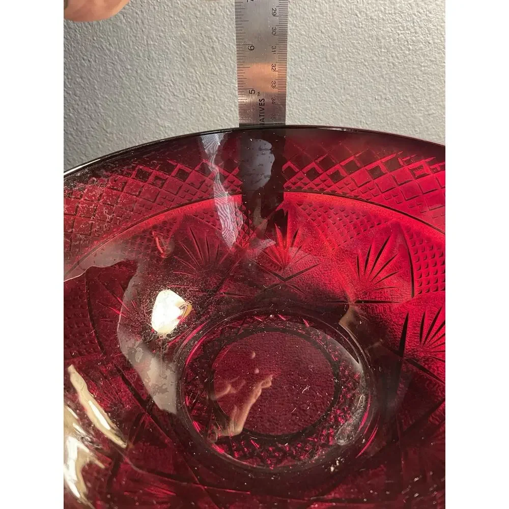 Cristal D’Arques Durand Antique Ruby Red Glass 10” Serving Salad Bowl France